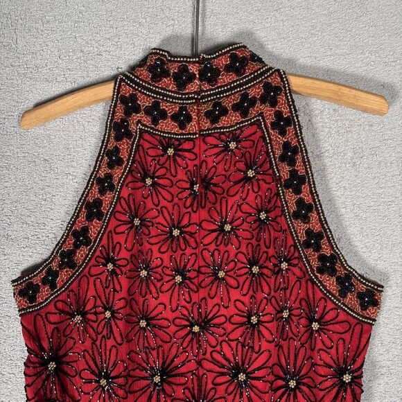 Papell Boutique Halter Top Women’s Size L Red Silk Dark Fairy Romantic Goth Vamp - Picture 12 of 16